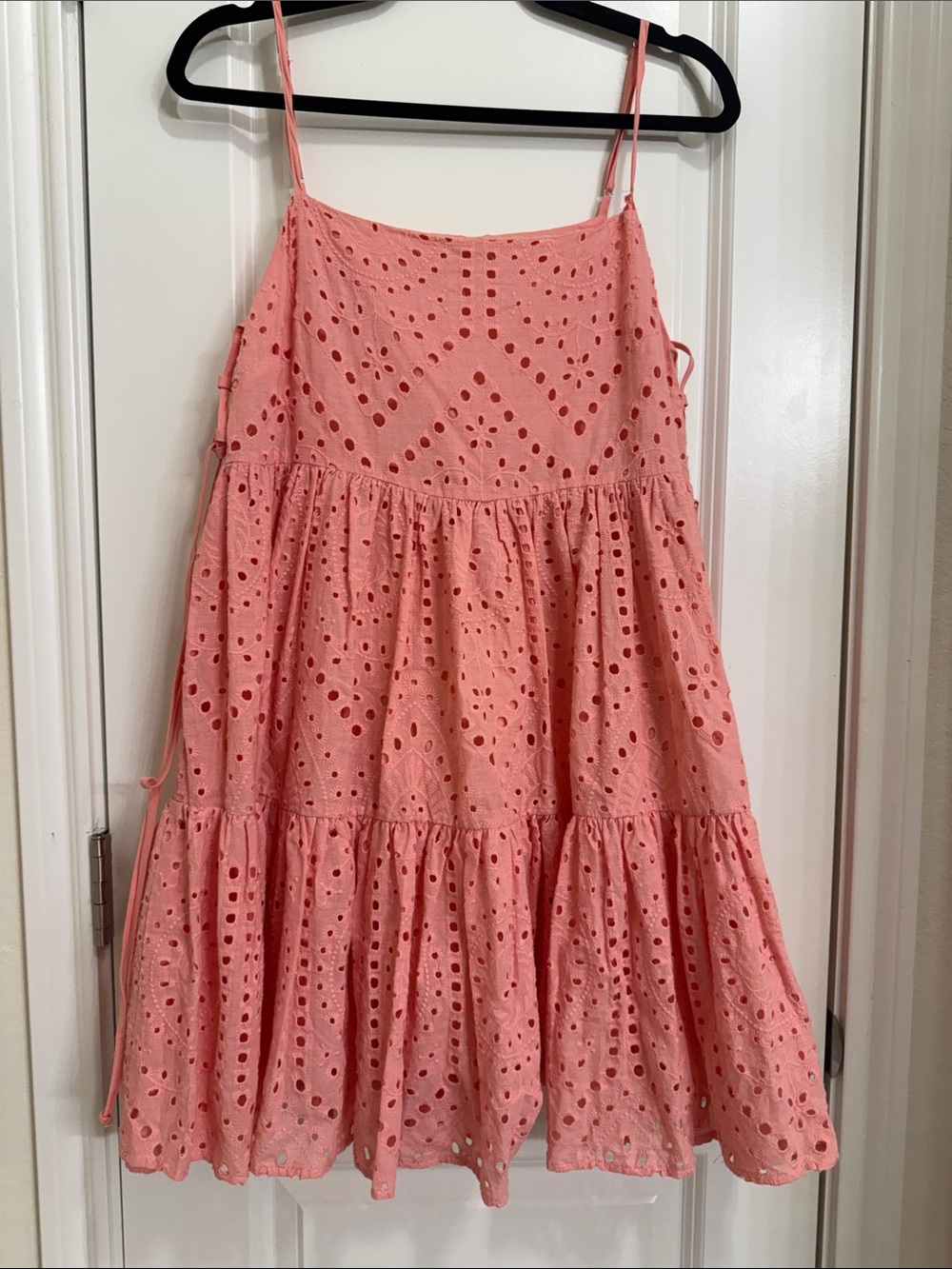 Women's Pink Eyelet Midi Dress with Spaghetti Straps